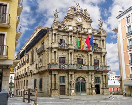 Pamplona’s Plaza del Ayuntamiento: where “El Chupinazo” is launched and the Sanfermines sing “Pobre de mí”